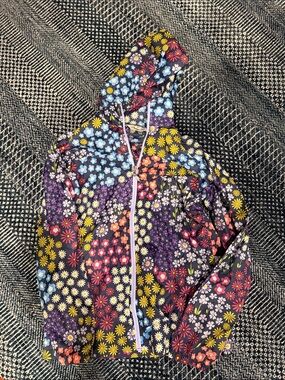 Floral Hooded Windbreaker Rain Jacket - Multicolor Daisy Print